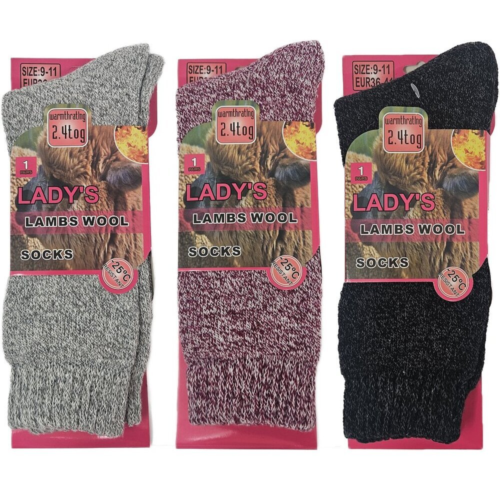 Women Lamb Wool Warm Socks, Heavy Duty Boots Crew Sock Marled Pattern NEW 3 Pair